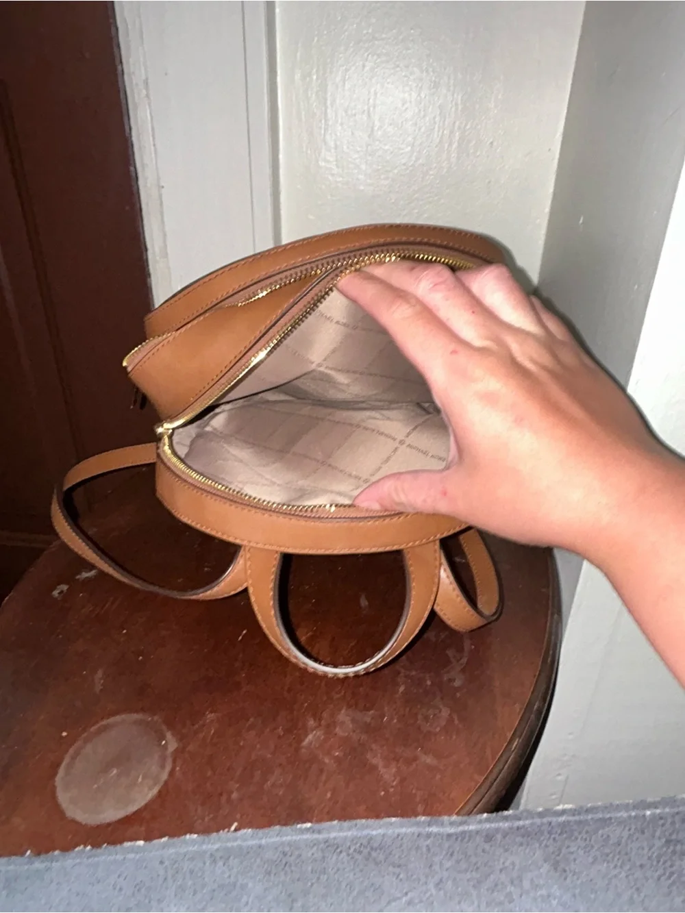 Michael Kors Brown Monogram Backpack with Tan Trim